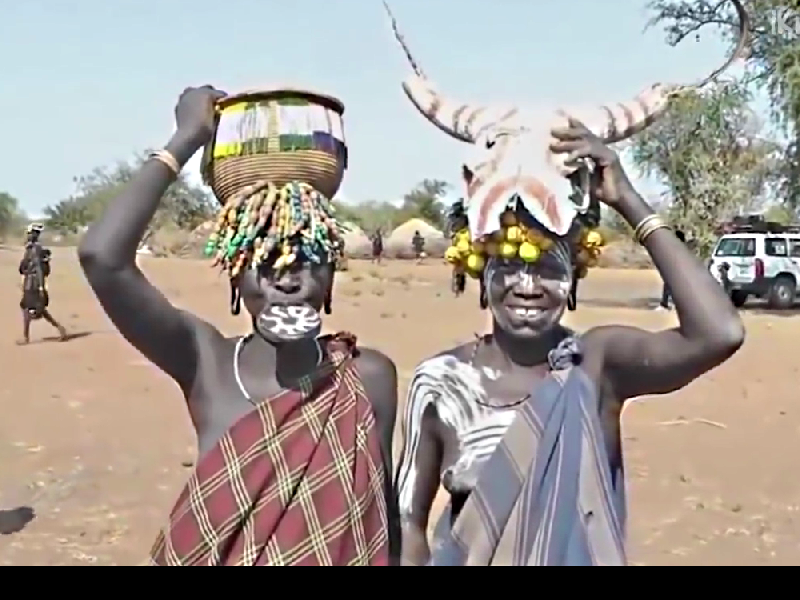  Традиция некоторых африканских племен растягивать нижнюю губу женщине специальной тарелкой. 
Шокирующие обычаи в Африке 
